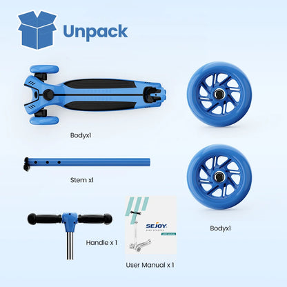 Sejoy Toddler Kick Scooter for Kids Childrens Foldable Seat Outside Bike Toy Scooter with Adjustable Height/Handlebars