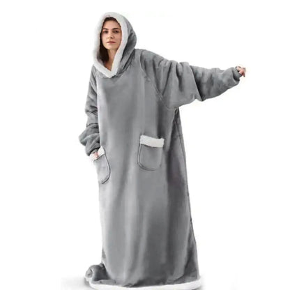 Modishion 2025 Extra Long Warm Wearable Blanket Hoodie Sofa Winter Plush Bathrobe Men's and Women's Sweater Home Clothes Pajamas