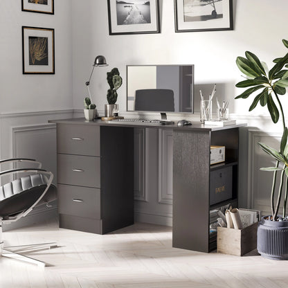 HOMCOM 120cm Computer Desk PC Table Workstation w/ 3 Shelf & Drawers Black