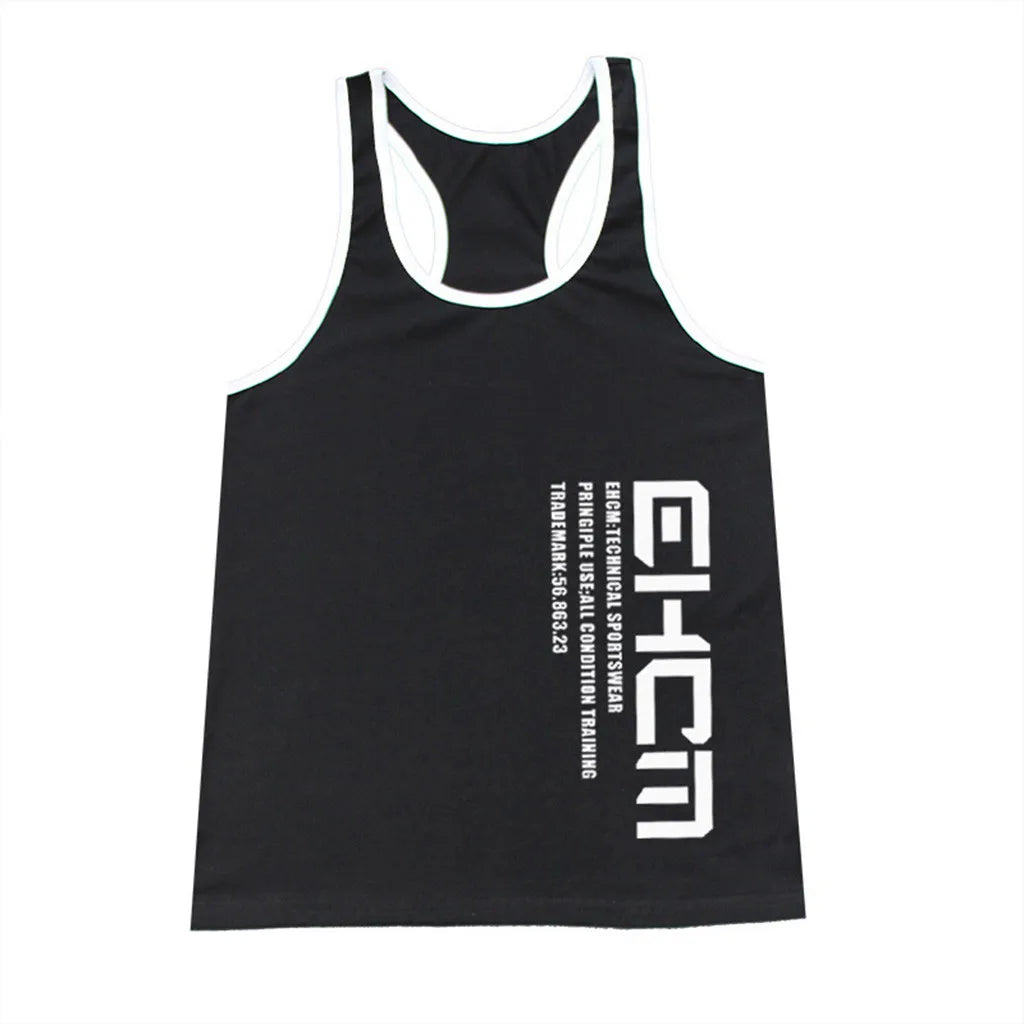 Summer Tight Letter Embroidered Fashion Casual Deep Round Neck Sleeveless Outdoor Running Fitness Sports Tank Top For Male