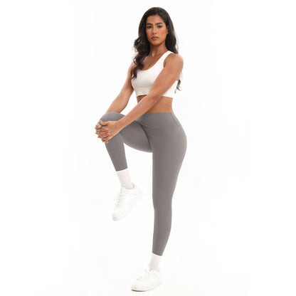 5pcs Women Sport Cropped Pants Solid Color Back Waist Pocket High Waist Yoga Legging Butter Athletic Gym Comprehensive Training