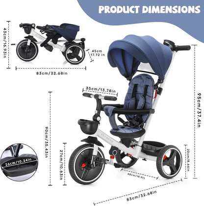 Ubravoo Baby Stroller Tricycle Ride Bike , 5-in-1, Adjustable Canopy, Sitting & Lying,Celerity Disassembly & Assembly,1-5 Years