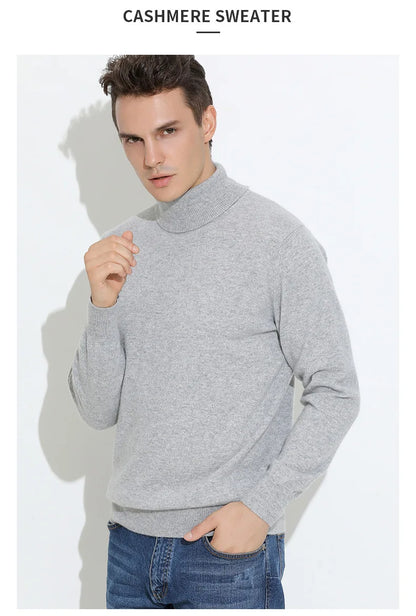 100% Cashmere Wool Men's Turtleneck Knit Sweater 2024 Autumn Winter High Collar Warm Jumper Men Turtle Neck Knitted Pullover