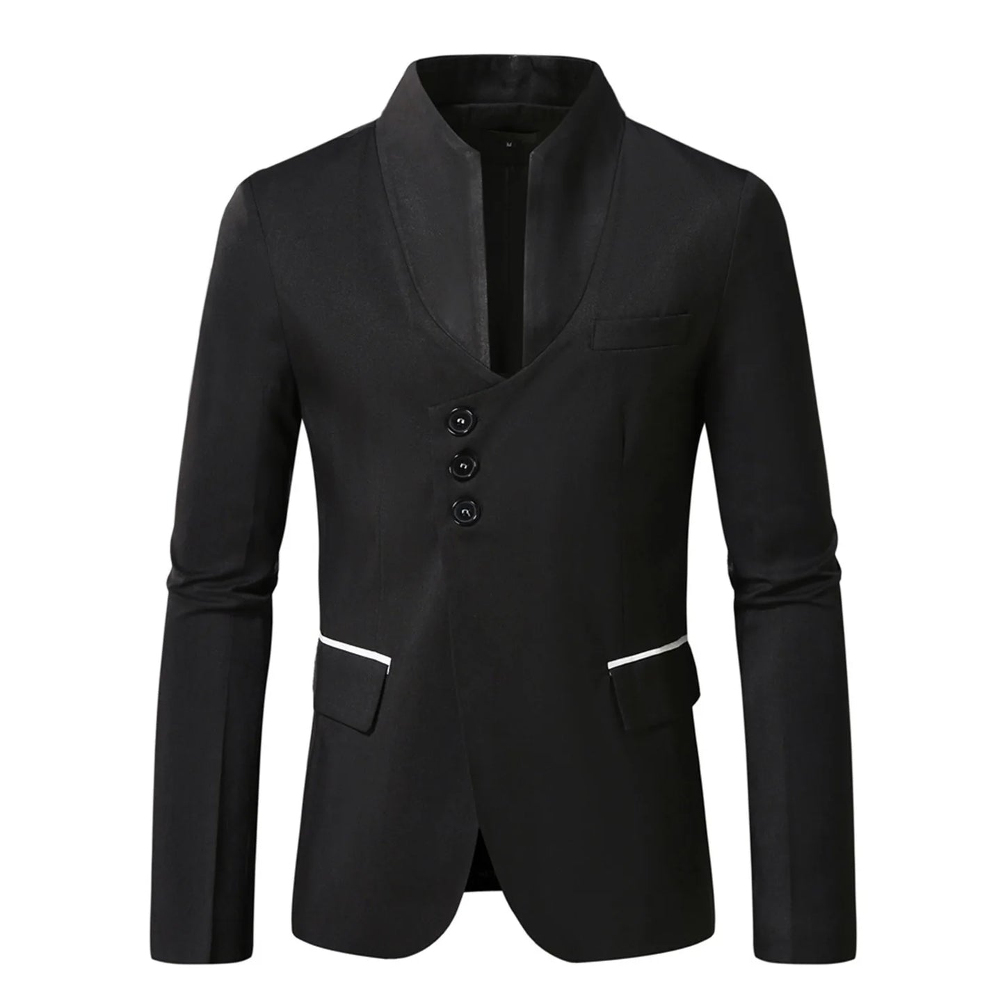 Men's Elegant Solid Color Stand Collar Long Sleeve Single Breasted Suit Fashion Skinny Formal Occasion Clothing