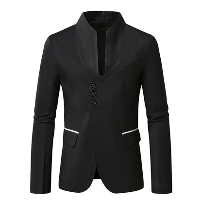 Men's Elegant Solid Color Stand Collar Long Sleeve Single Breasted Suit Fashion Skinny Formal Occasion Clothing