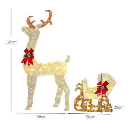 Outsunny Light Up Reindeer & Sleigh Christmas Decoration w/ 170 LED Lights