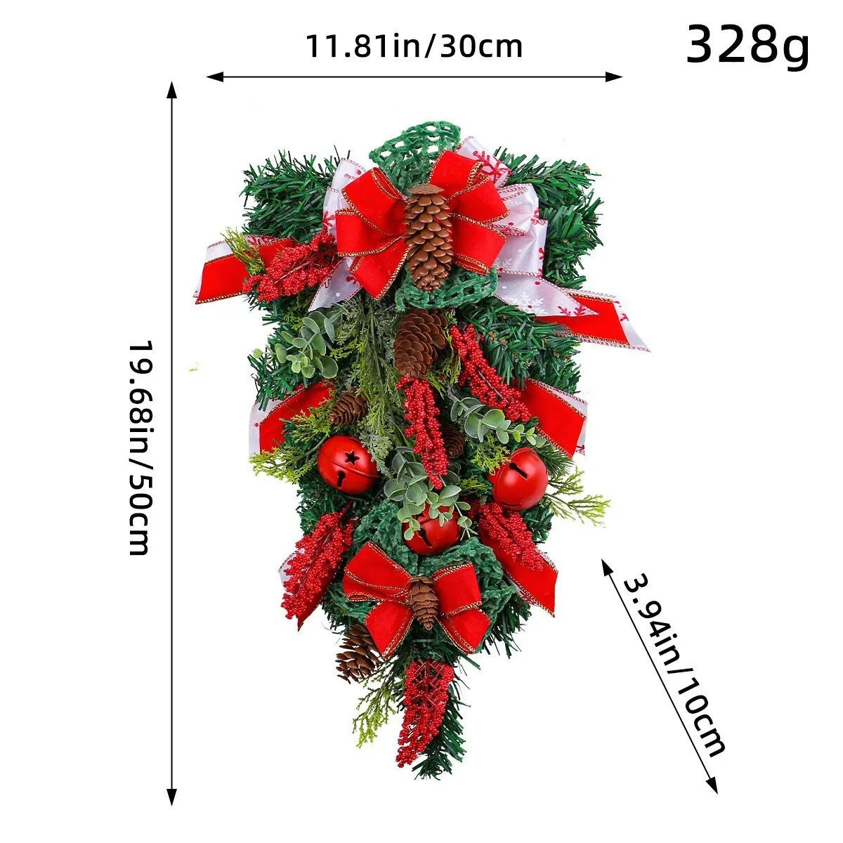 Christmas Wreath Artificial Gold Decorated Door Decoration With Bows Pendant