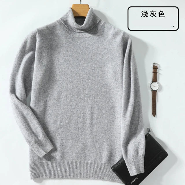 100% Cashmere Wool Men's Turtleneck Knit Sweater 2024 Autumn Winter High Collar Warm Jumper Men Turtle Neck Knitted Pullover
