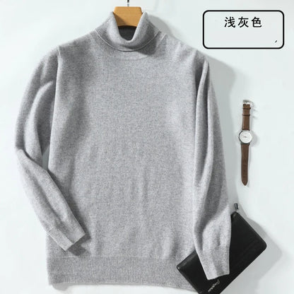 100% Cashmere Wool Men's Turtleneck Knit Sweater 2024 Autumn Winter High Collar Warm Jumper Men Turtle Neck Knitted Pullover