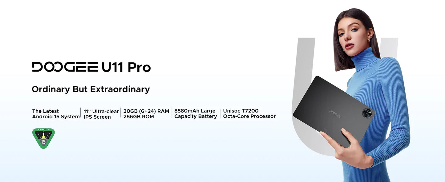 DOOGEE U11 Pro 2in1 PC Tablet Android 15 30GB(6+24) 256GB 11" 8580mAh Battery Dual Speakers Unisoc T7200 Widevine L1 Tablet