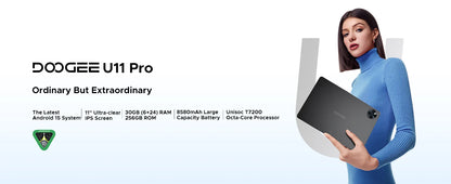 DOOGEE U11 Pro 2in1 PC Tablet Android 15 30GB(6+24) 256GB 11" 8580mAh Battery Dual Speakers Unisoc T7200 Widevine L1 Tablet