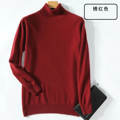 100% Cashmere Wool Men's Turtleneck Knit Sweater 2024 Autumn Winter High Collar Warm Jumper Men Turtle Neck Knitted Pullover