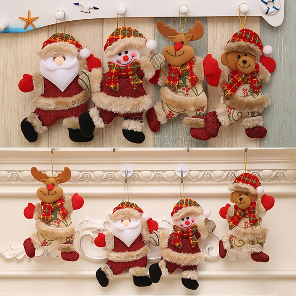 4PCS Christmas tree decoration snowman Santa Claus elk bear cloth doll Christmas doll pendant ornaments
