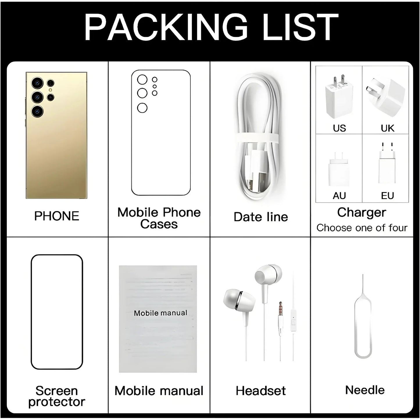 Global Vision S25 Ultra Smartphone 5G Android 12 8GB RAM 512GB ROM 6.8 Inch Phone 1920x1080HD 24+48MP 4 5G Network Mobile Phones