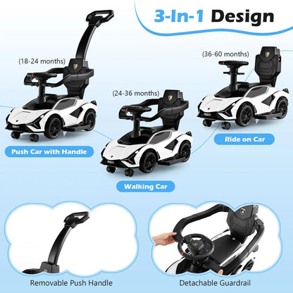 DORTALA 3-In-1 Toddlers Ride on Push Car Kids Licensed Lamborghini Walking Toy Car Black/Pink/White