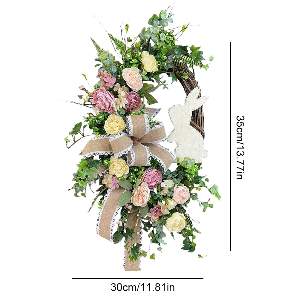Easter Bunny Wreath Easter Wreath with Bow Spring Wreath Artificial Flower Wreath for Front Door Easter Decorations