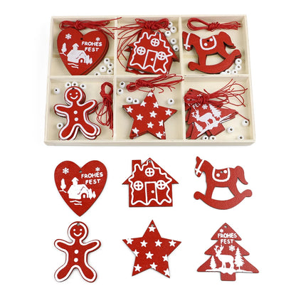 30 Pcs Christmas Tree Wooden Ornaments Set New Year Christmas Tree Decorations Pendant Ornaments