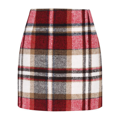 Plaid Half Length Skirt Women’s A-Line Solid Colour High Waist Min Dress Tight Skirt Single-breasted Corduroy Slim Skirt