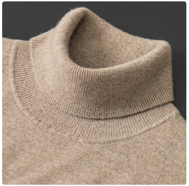 100% Cashmere Wool Men's Turtleneck Knit Sweater 2024 Autumn Winter High Collar Warm Jumper Men Turtle Neck Knitted Pullover