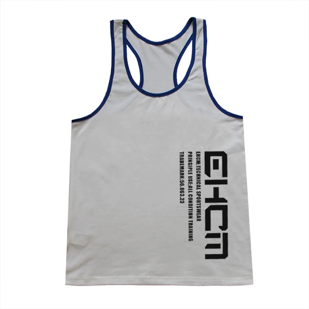 Summer Tight Letter Embroidered Fashion Casual Deep Round Neck Sleeveless Outdoor Running Fitness Sports Tank Top For Male