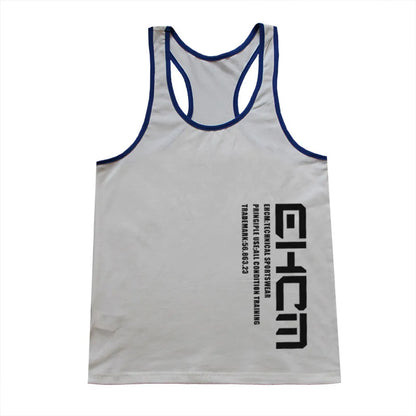 Summer Tight Letter Embroidered Fashion Casual Deep Round Neck Sleeveless Outdoor Running Fitness Sports Tank Top For Male