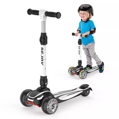 Sejoy Baby Scooter 2-8 Years with LED Wheels Adjustable Height Foldable Design & Dual Modes - Military-Grade Frame