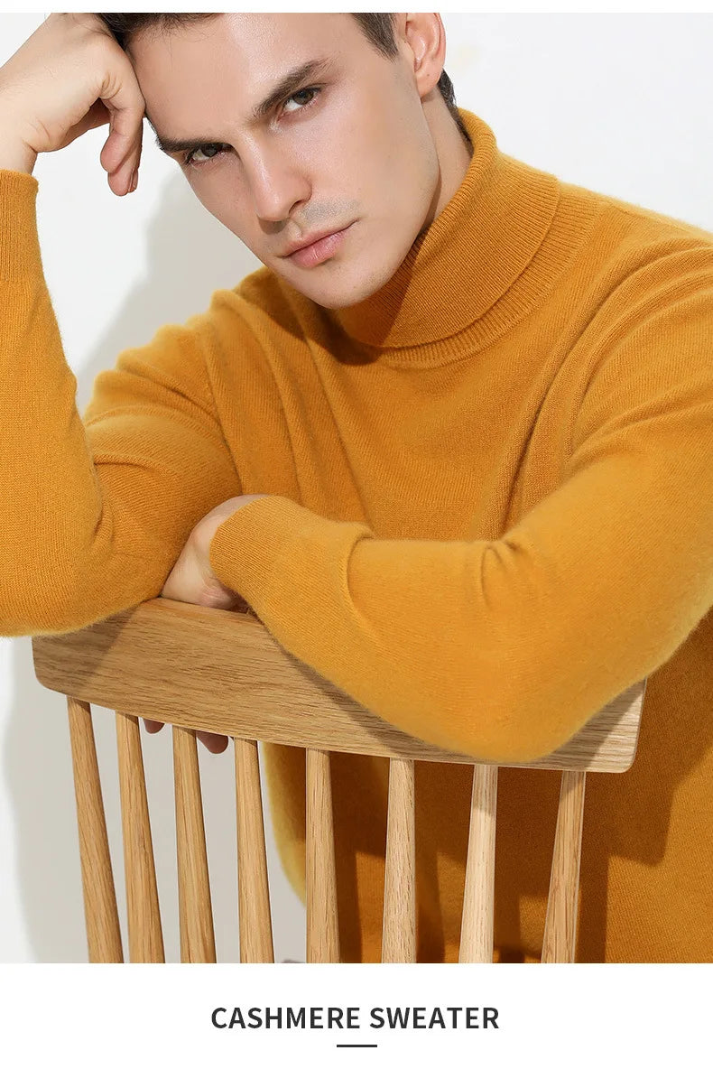 100% Cashmere Wool Men's Turtleneck Knit Sweater 2024 Autumn Winter High Collar Warm Jumper Men Turtle Neck Knitted Pullover