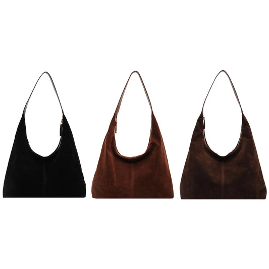 Women Suede Tote Bag with Hobo Bag Large Capacity Underarm Bag Solid Slouchy Bag Commuter Travel Bag