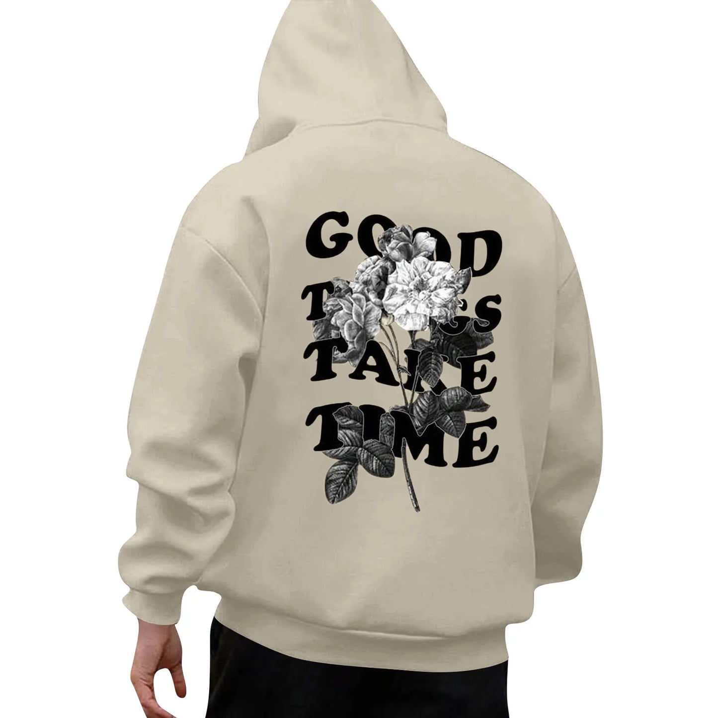 Unisex Fall Harajuku Style Embroidered Streetwear Long Sleeve Baggy Hooded Sweatshirt Fashion Casual Comfy Pullover Hoodies