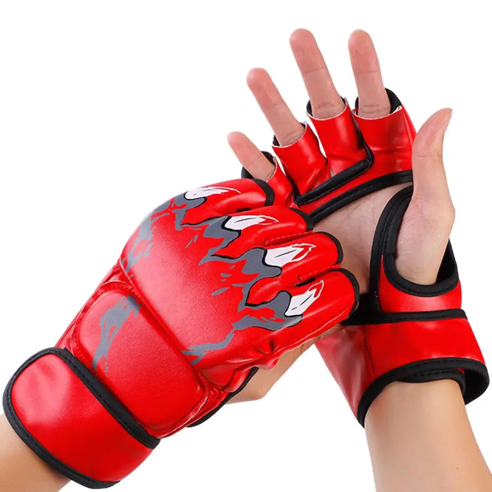 Boxing Gloves Taekwondo Sparring Gear Gloves Half Finger Adjustable Mitts Wrist Support For Kickboxing Cage Fighting Punching