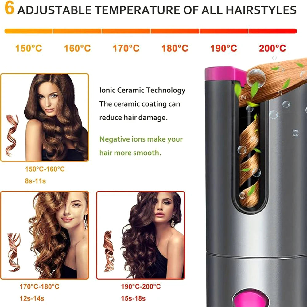 Automatic Curling Iron Portable Hair Straightener Electric Styling Rotating Anti-Flame Design Professional Hair Curler USB Charg