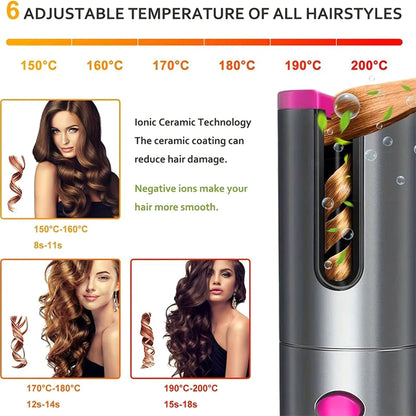 Automatic Curling Iron Portable Hair Straightener Electric Styling Rotating Anti-Flame Design Professional Hair Curler USB Charg