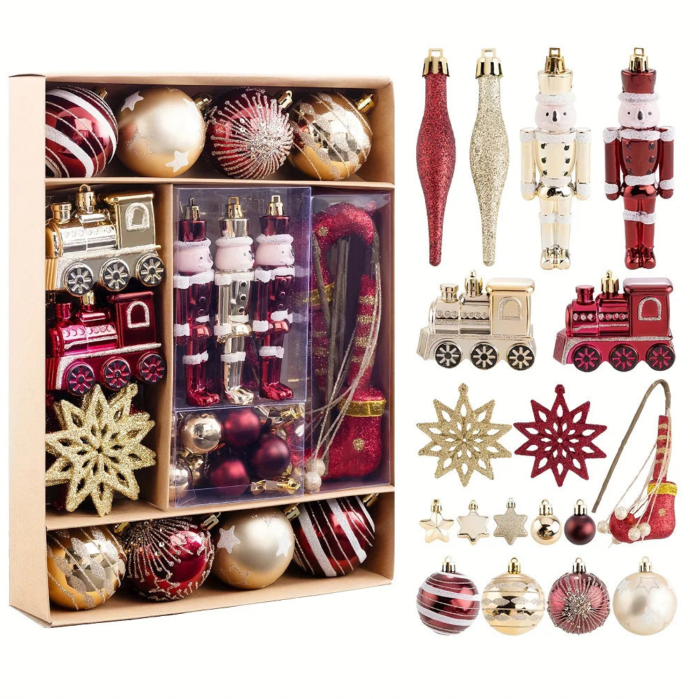 1Set 50PCS Christmas Decorations Red And Golden Glittering Hanging Bulbs Pendants Christmas Tree Ball Ornaments Set Home Decor