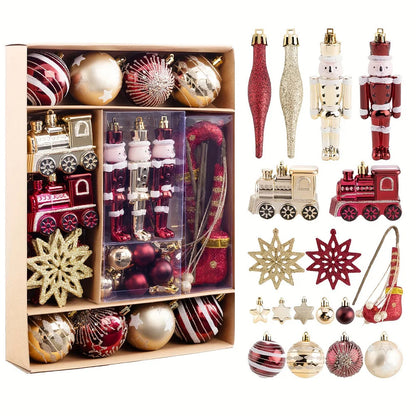 1Set 50PCS Christmas Decorations Red And Golden Glittering Hanging Bulbs Pendants Christmas Tree Ball Ornaments Set Home Decor