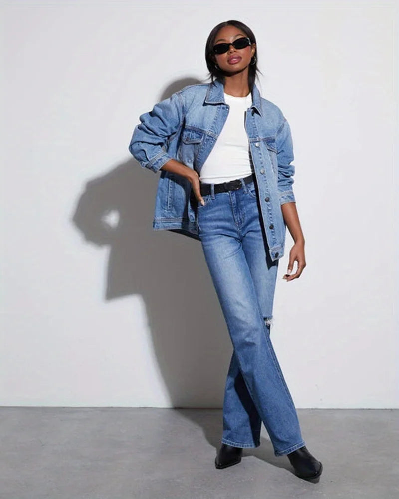 Spring 2025 Women's Casual Loose Denim Jacket Washed Top Coat Comfortable Fashion Outerwear