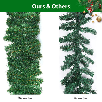 9FT Bushy Christmas Garland Fireplace Artificial Wreath Stairs Xmas Decorations