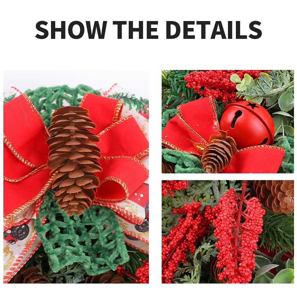 Christmas Wreath Artificial Gold Decorated Door Decoration With Bows Pendant