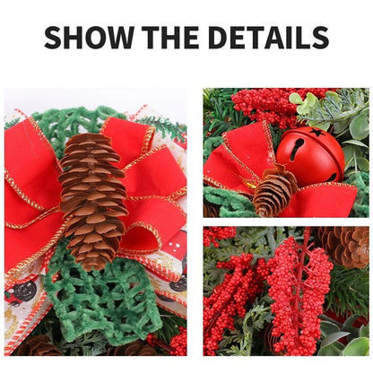 Christmas Wreath Artificial Gold Decorated Door Decoration With Bows Pendant