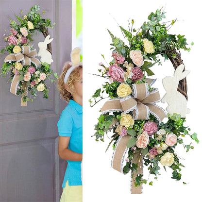 Easter Bunny Wreath Easter Wreath with Bow Spring Wreath Artificial Flower Wreath for Front Door Easter Decorations