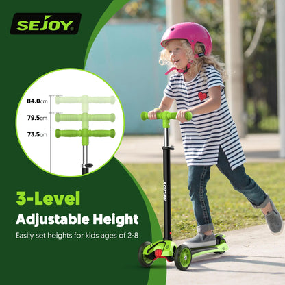 SEJOY Foldable Children Scooter Adjustable Height Kick  3 Wheel Scooter with Flash Wheels  Scooter for 3-12 Year Kids Gift