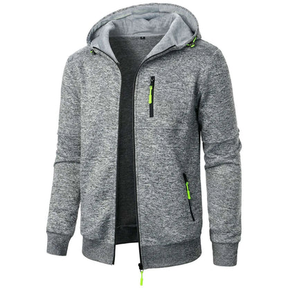 Spring And Fall Basic Breathable Sports Hooded Thin Regular Fit Comfy Zipper Cardigan Top Jacket For Man