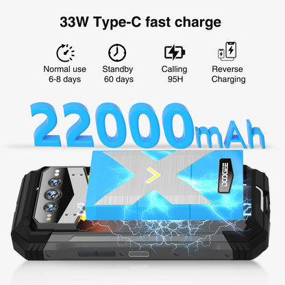 DOOGEE V Max Plus 5G Rugged Phone 6.58" Dimensity 7050 16GB+512GB Lighting Effects 22000mAh Battery 200MP AI Camera Cell Phone