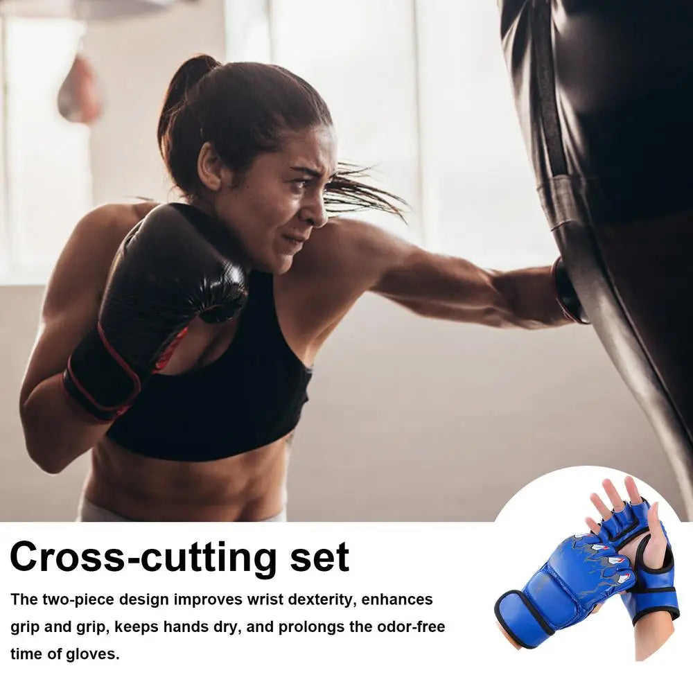 Boxing Gloves Taekwondo Sparring Gear Gloves Half Finger Adjustable Mitts Wrist Support For Kickboxing Cage Fighting Punching