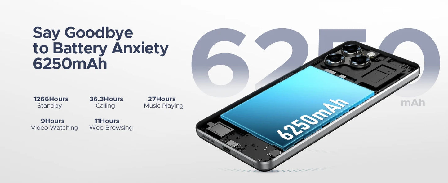 DOOGEE Note 58 Android 15 Smartphone 8GB 128GB 6.75" HD+ 90Hz IPS Screen 6250mAh Large battery NFC Widevine L1 Cell Phone