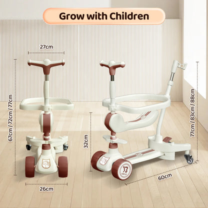 3 Wheels Scooter, Multifunctional Toddler Scooter with Light Up Wheels, Kids Scooter with Adjustable Handbar, Foldable Kick Todd