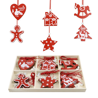 30 Pcs Christmas Tree Wooden Ornaments Set New Year Christmas Tree Decorations Pendant Ornaments