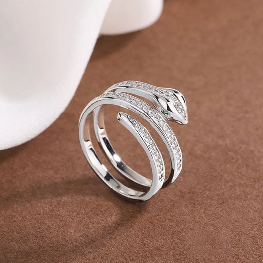 Simple Hip Hop Small Crowd Diamond High Level Snake Ring