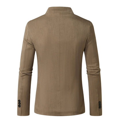 Men's Elegant Solid Color Stand Collar Long Sleeve Single Breasted Suit Fashion Skinny Formal Occasion Clothing