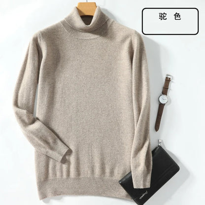 100% Cashmere Wool Men's Turtleneck Knit Sweater 2024 Autumn Winter High Collar Warm Jumper Men Turtle Neck Knitted Pullover