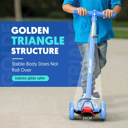 SEJOY Foldable Children Scooter Adjustable Height Kick  3 Wheel Scooter with Flash Wheels  Scooter for 3-12 Year Kids Gift